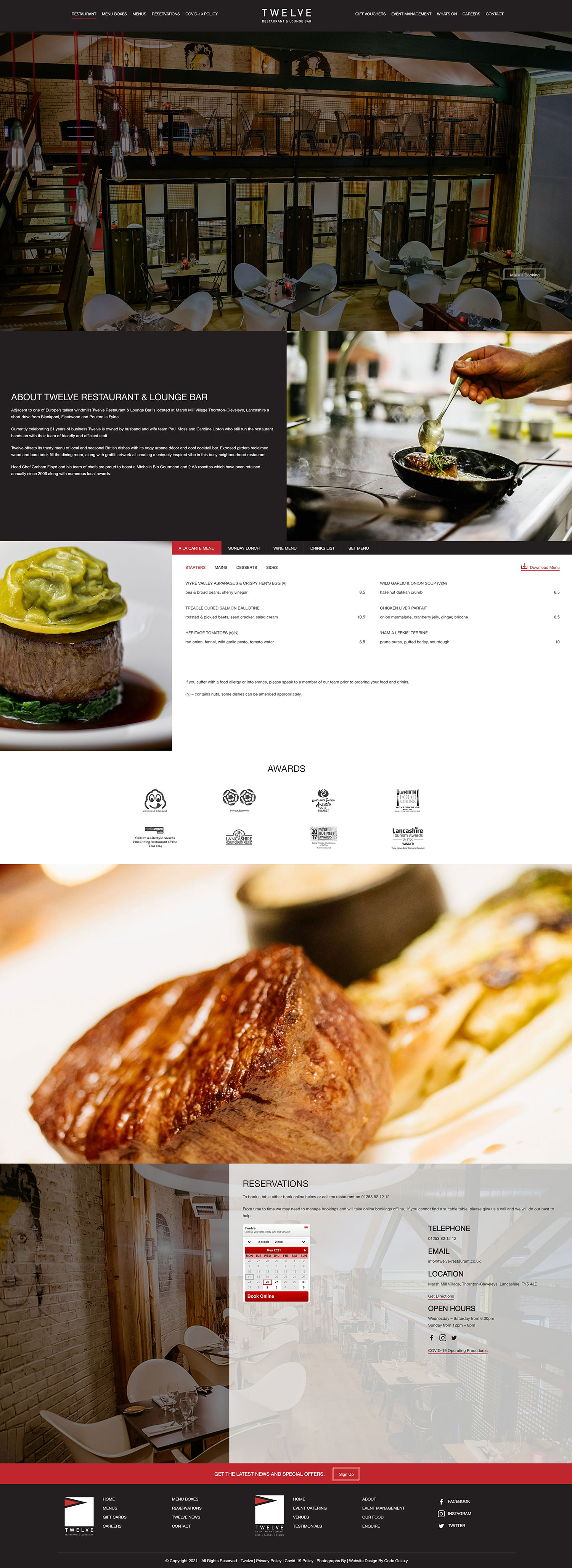 twleve restaurant bespoke website design